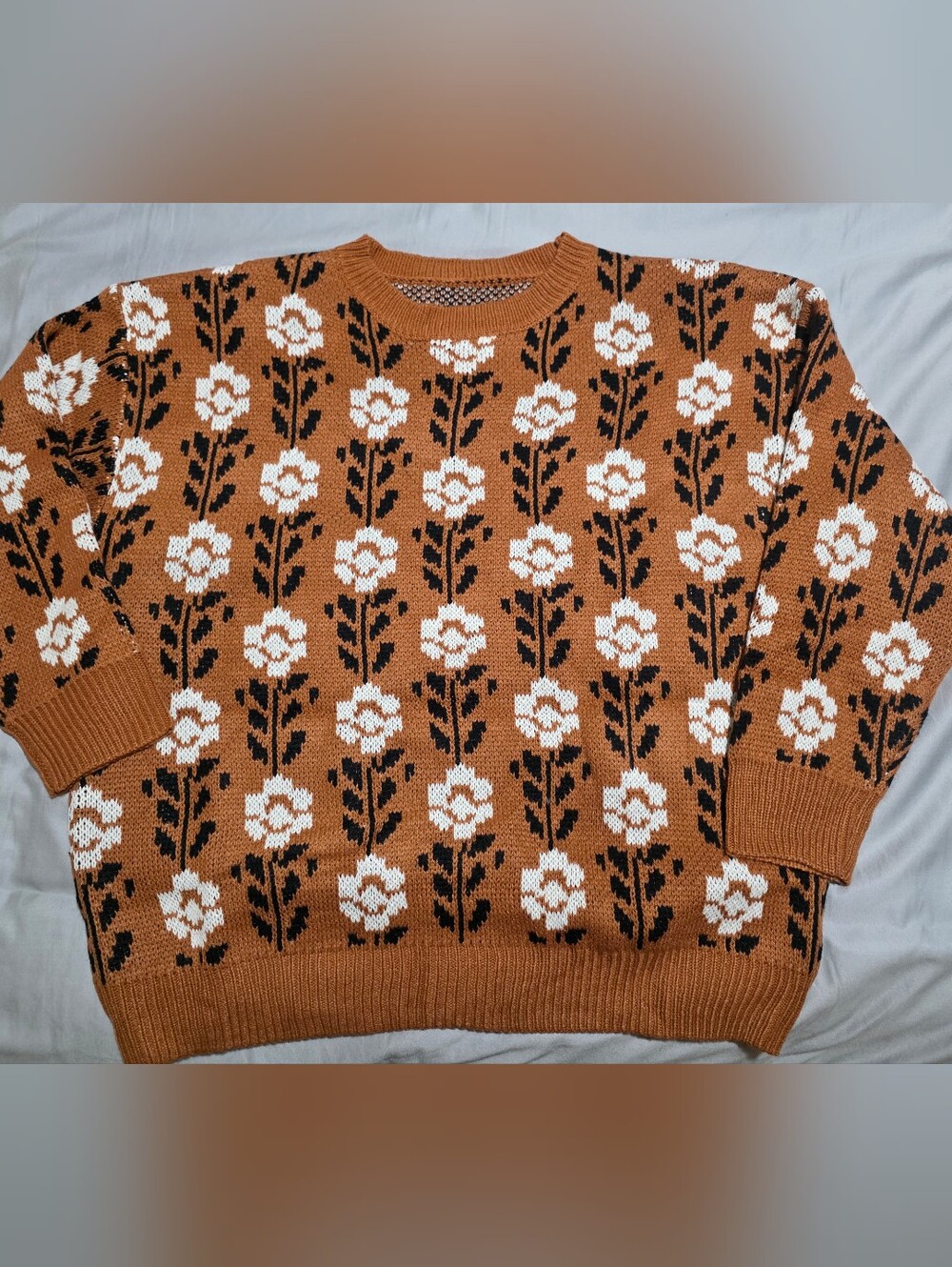 Women's Tan Floral Sweater